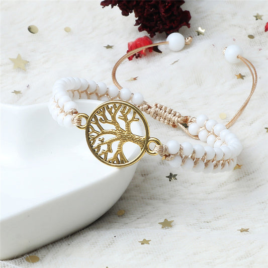 Bracelet de perles blanches avec pendentif Arbre de vie